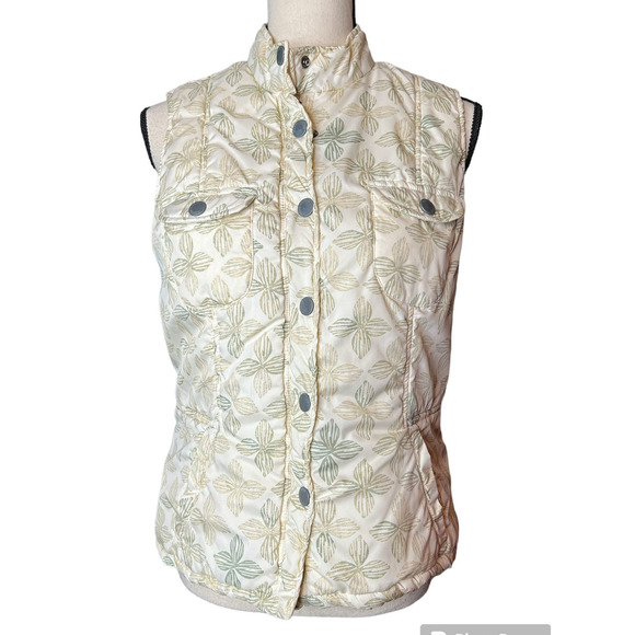Sigrid Olsen Women's Quilted Vest Size S in Cream w/Green and Tan Floral Print - Picture 1 of 6
